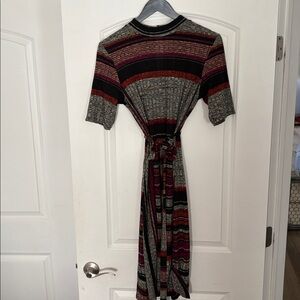 Striped Midi Dress in Red and Gray